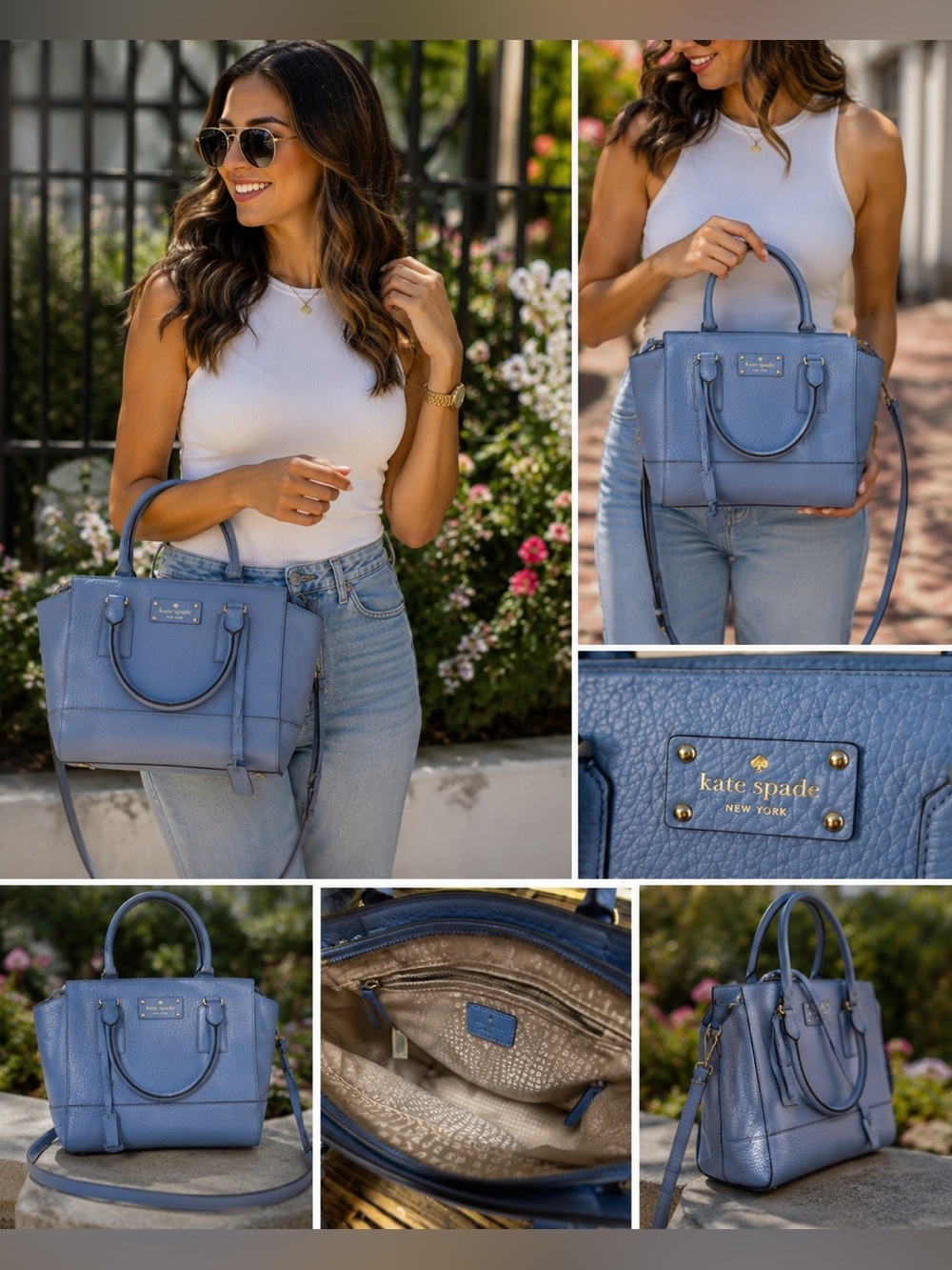 Kate Spade Bay Street Camryn Satchel Alice Blue Pebbled Leather Crossbody